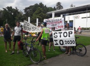 Déplacement des collectifs Collectif Citoyen JOP 2030, Extinction Rébellion et NO JO au CIO le 19-07-2024, en compagnie d'élus AURA.